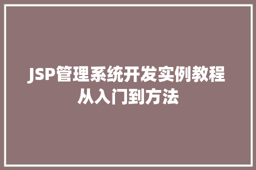 JSP管理系统开发实例教程从入门到方法